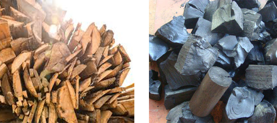 raw material and charcoal wood